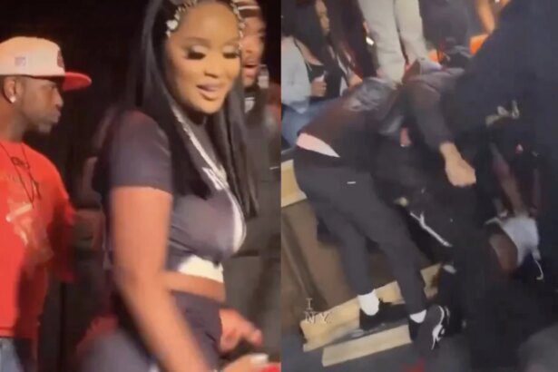 Fan slaps girl's bottom in a tizzy and a wild brawl breaks out